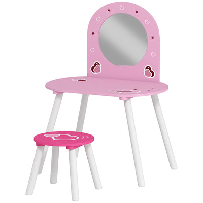 AIYAPLAY Kids Dressing Table with Mirror and Stool, Girls Vanity Set for Kids Room, Bedroom, Nursery, for Ages 3–6 Years, Pink 