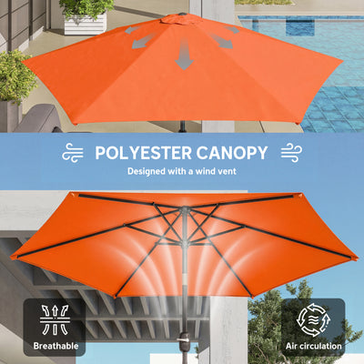 Outsunny 2.6 m Garden Parasol Umbrella with Aluminium Pole, Outdoor Patio Umbrella with Tilt and Crank, Vent, Orange 