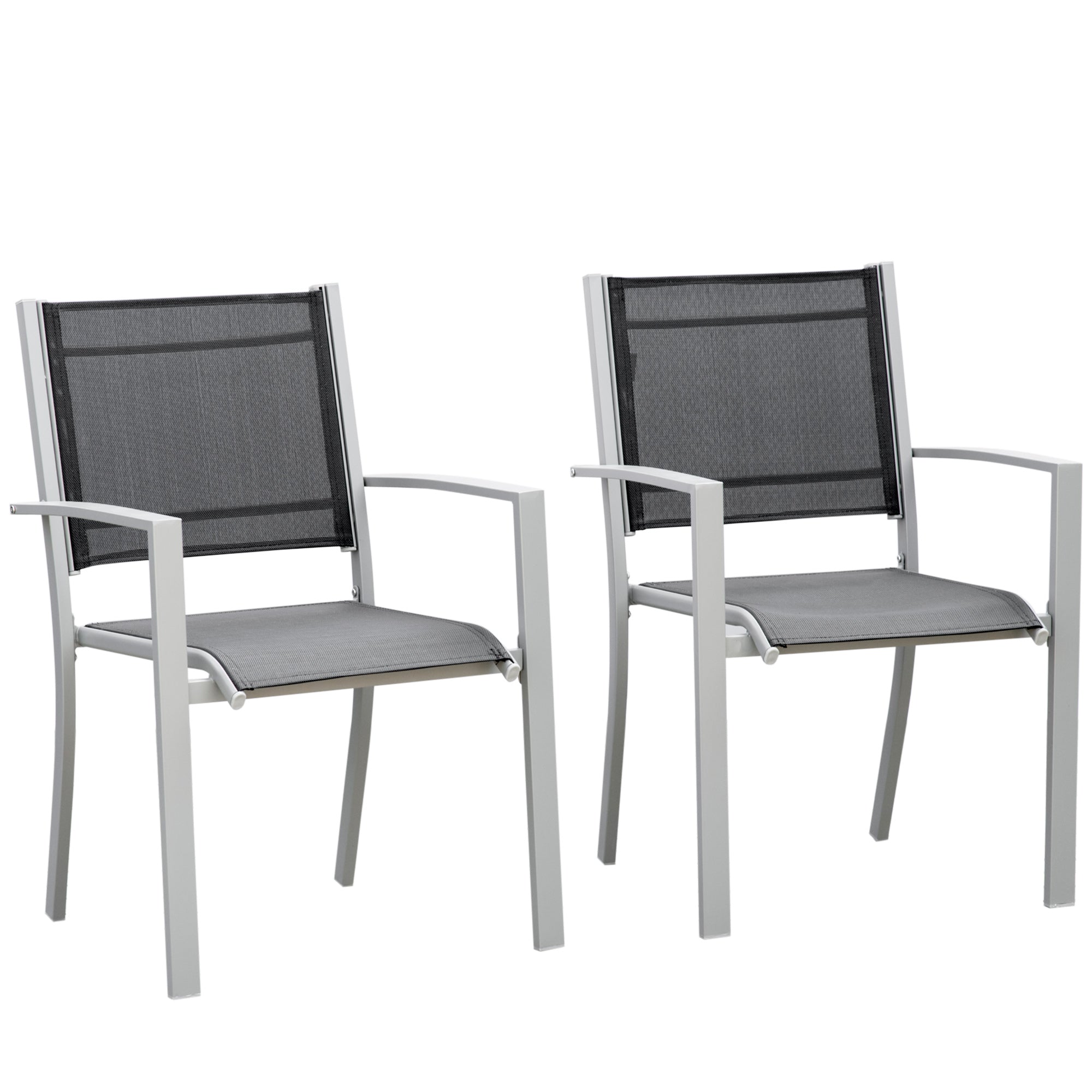 Outsunny Garden Chairs Set Of 2 Outdoor Chairs with Steel Frame Texteline Seats for Dining Patio Balcony Grey and Black