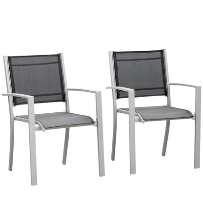 Outsunny Garden Chairs Set Of 2 Outdoor Chairs with Steel Frame Texteline Seats for Dining Patio Balcony Grey and Black