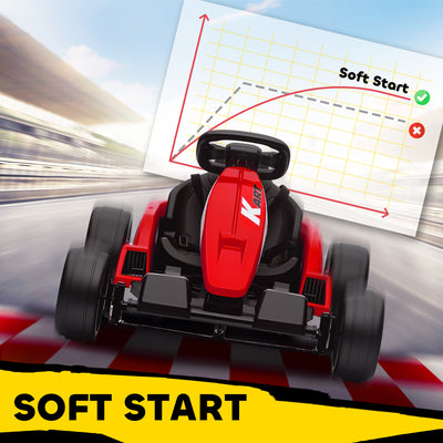 AIYAPLAY 24V Electric Go Kart, Drift Kart with Adjustable Seat, Slow Start, 5-Point Harness, Music, Horn, for 6-12 Years, Red 