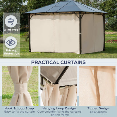 Outsunny 3 x 3.6m Hardtop Gazebo Canopy with Polycarbonate Roof Garden Pavilion with Removable Curtains and Steel Frame, Brown 