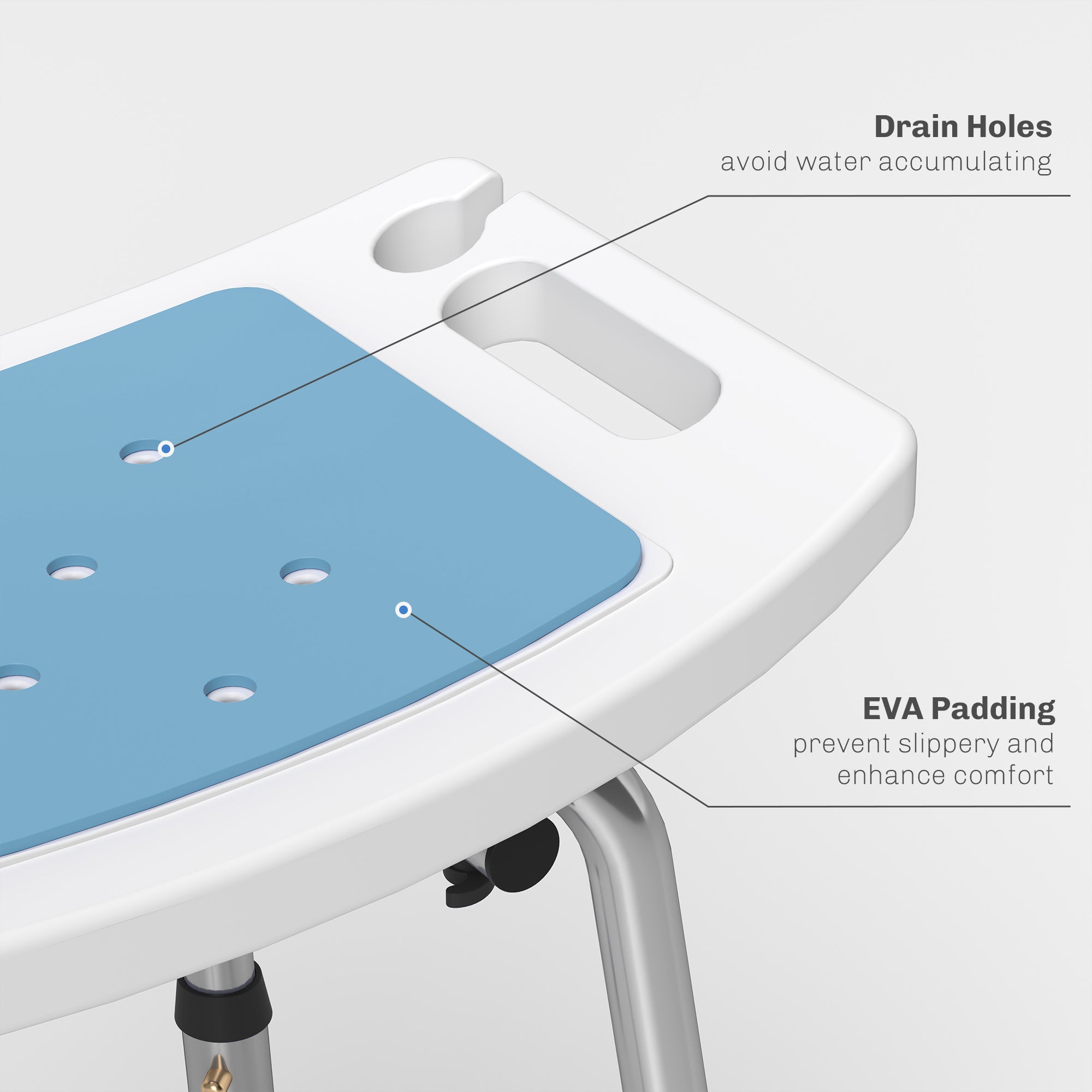 HOMCOM Shower Stool with Backrest, Height Adjustable Shower Chair with Anti-slip Foot Pads, Shower Head Holder, Light Blue 