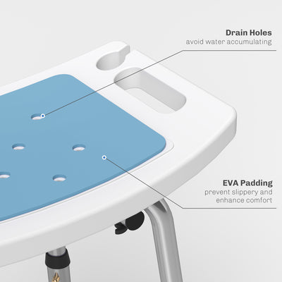 HOMCOM Shower Stool with Backrest, Height Adjustable Shower Chair with Anti-slip Foot Pads, Shower Head Holder, Light Blue 