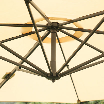 Outsunny Round Umbrella Parasol W/ Tilt 360° Rotation and Hand Crank Cross Base-Beige 