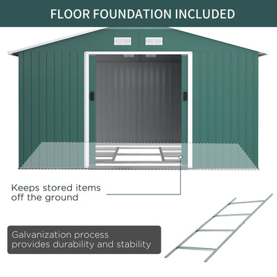 Outsunny 12.5 x 11.1ft Steel Sliding Door Storage Shed - Green 