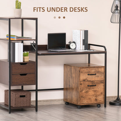 HOMCOM Rolling File Cabinet with 2 Drawers, Mobile Filing Cabinet with Hanging File Folder for Letter Sized Documents, Rustic Brown 