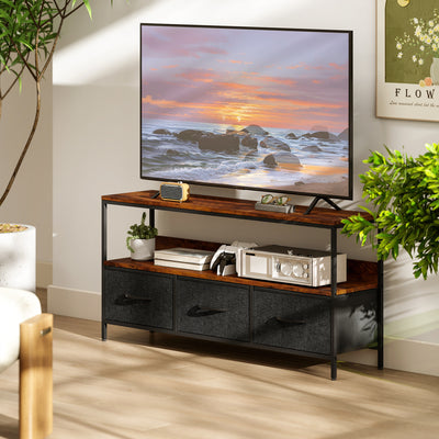 HOMCOM TV Stand Cabinet with 3 Foldable Drawers - Rustic Brown 