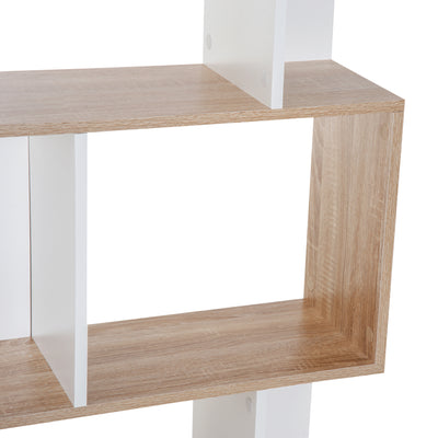 HOMCOM 5-tier Bookcase Storage Display Shelving S Shape design Unit Divider Natural 