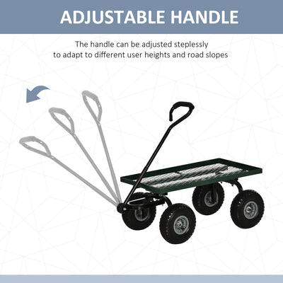 Outsunny Garden Trolley Cart, Heavy Duty Garden Cart with Metal Frame, 10" Pneumatic Wheels, Rotating Handle, 150kg Capacity, for Garden, Farm, Green 