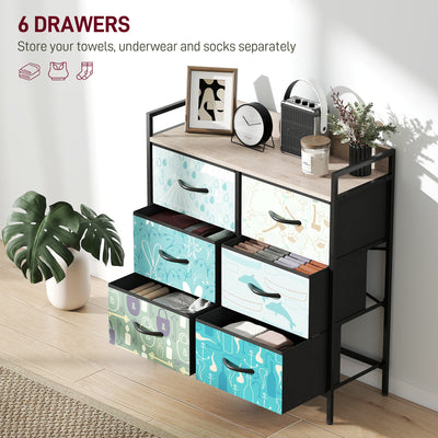HOMCOM 6-Drawer Chest of Drawers - Blue 