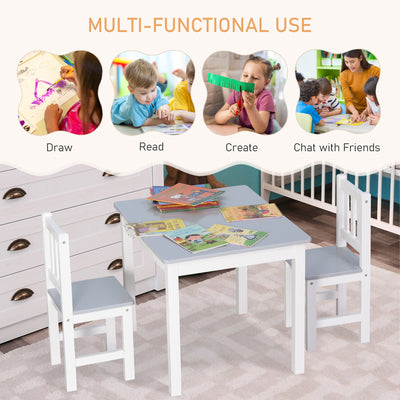 HOMCOM Kids Table and Chair Set 3 Pieces Toddler Preschoolers Desk with 2 Chairs for Indoor Study Rest Snack Time Grey 