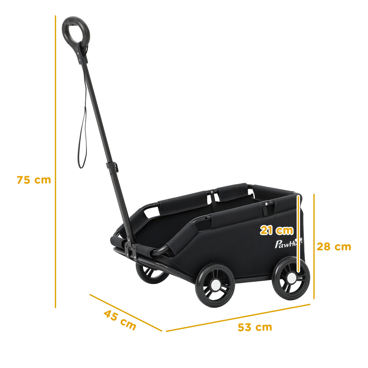 PawHut Pet Wagon Cart, Dog Stroller for Small Dogs and Cats with 4 Wheels, Safety Straps, Storage Bag, Mat 