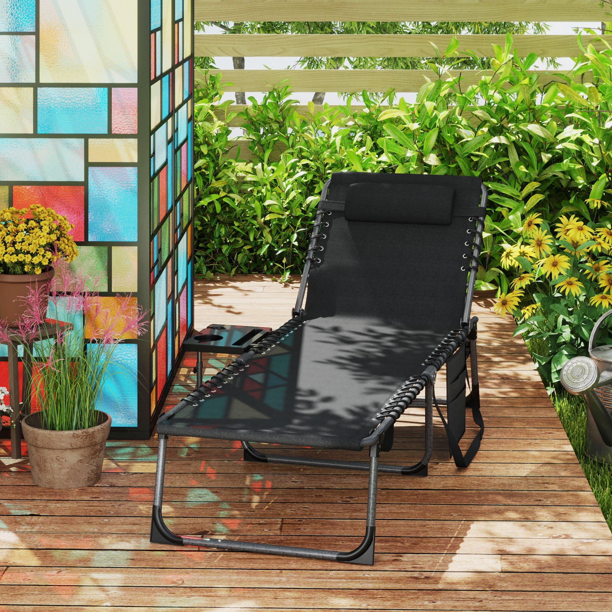 Outsunny Five-Position Reclining Sun Lounger - Black 