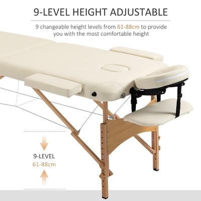 HOMCOM Portable Massage Bed, Folding Spa Beauty Massage Table with 2 Sections, Carry Bag and Wooden Frame, Cream 