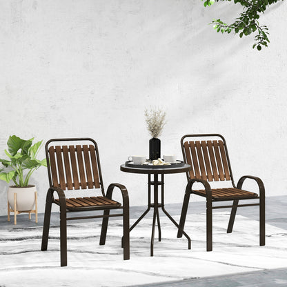 Outsunny 3 Pieces Patio Bistro Set with Stackable Chairs, Tempered Glass Table, for Outdoor, Balcony, Patio, Garden, Dark Brown 