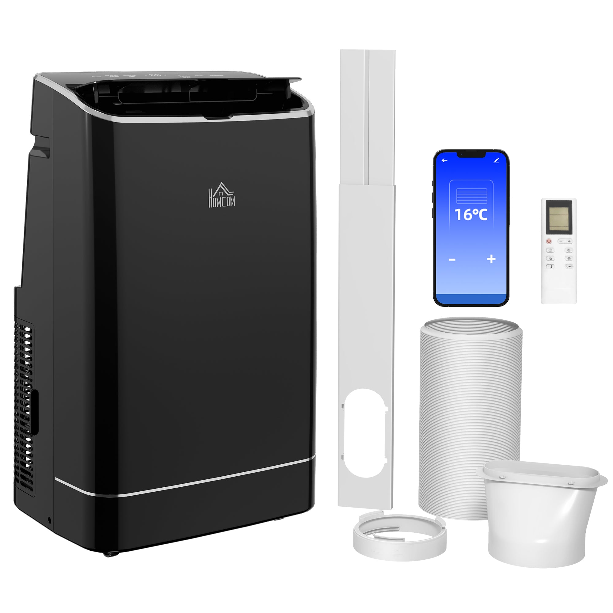 HOMCOM 14000 BTU Mobile Air Conditioner, 35m\'c2\'b2, Smart Home WiFi, with Dehumidifier, Fan, 24H Timer, Window Kit, Black