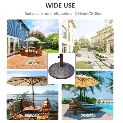 Outsunny 14kg Round Garden Parasol Base Holder Decorative Resin Market Umbrella Stand with Adjustable Coupler, Bronze 