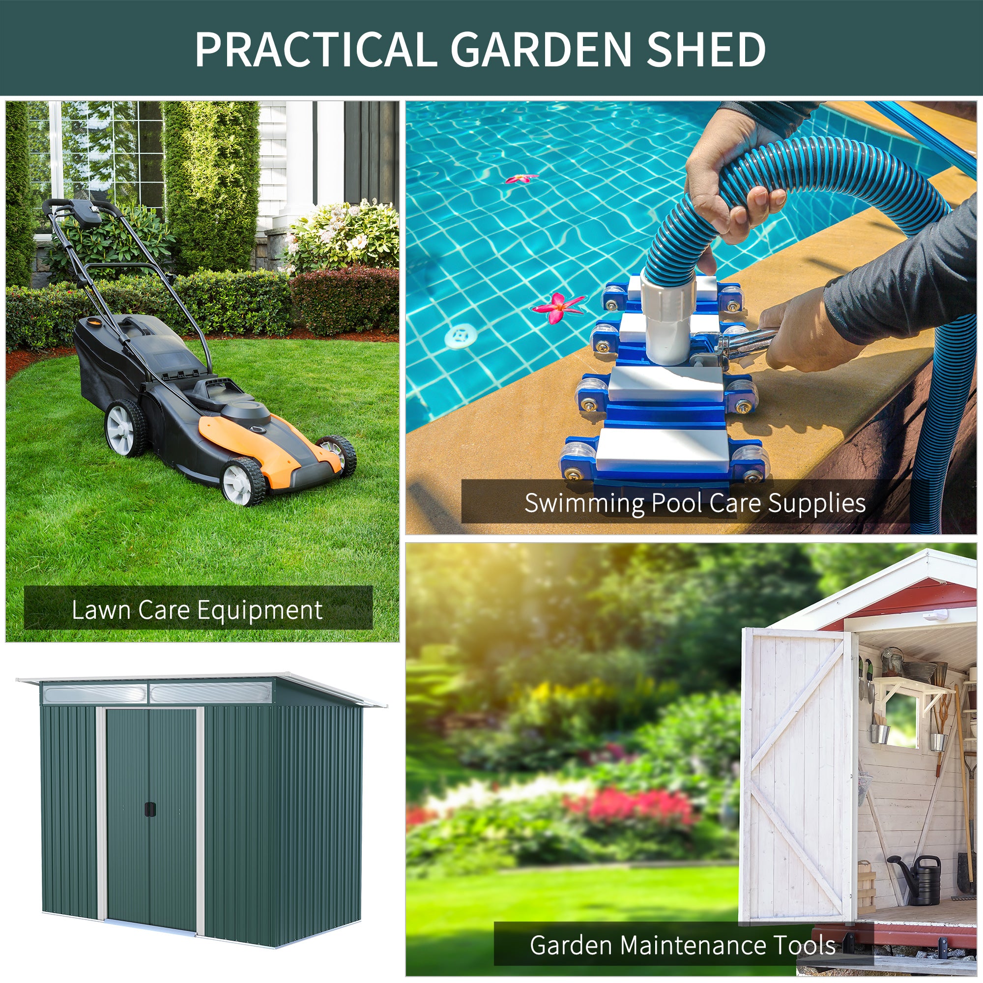 Outsunny Metal Garden Storage Shed, Tool Storage House with Double Sliding Doors and Lightsky Panels, 8.5 x 4ft 