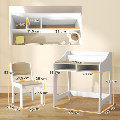 AIYAPLAY Kids Desk and Chair Set, Children Study Table with Storage and Shelves for Study Room, Gift for 3-8 Years, Natural 
