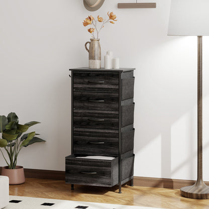 HOMCOM Chest of Five Fabric Drawers - Black