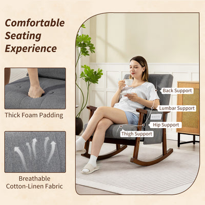 HOMCOM Wood Frame Rocking Accent Chair - Grey 
