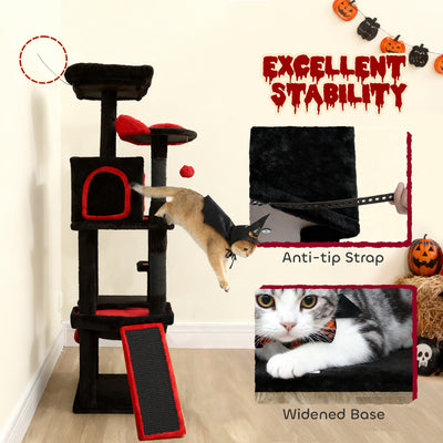PawHut Gothic Cat Tree, 152 cm Multi-Level Cat Tower for Large Cats with Coffin Bed, Large Condo, for Halloween 