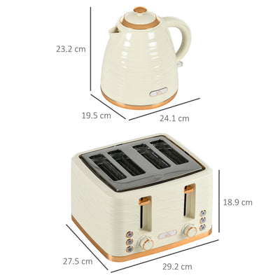 HOMCOM 3000W 1.7L Rapid Boil Kettle & 4 Slice Toaster, Kettle and Toaster Set with 7 Browning Controls and Crumb Tray, Beige 