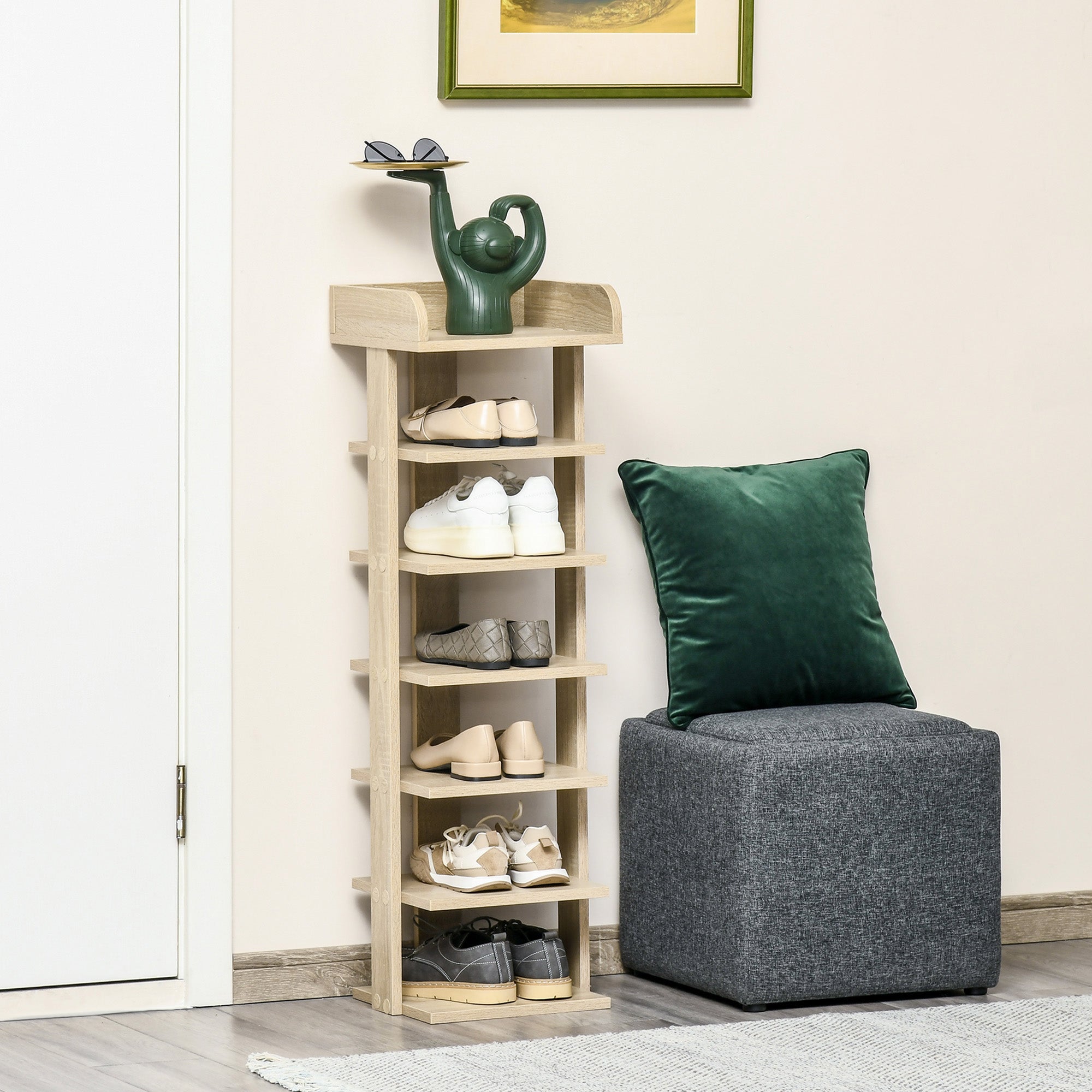 HOMCOM 7 Tier Shoe Rack Organizer Storage Shelf Wooden Display Cabinet for Entryway Living Room Bedroom Oak 