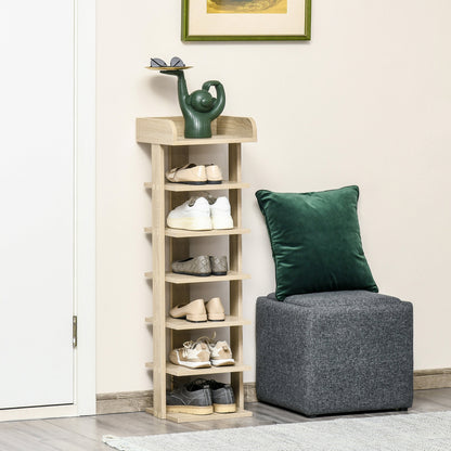 HOMCOM 7 Tier Shoe Rack Organizer Storage Shelf Wooden Display Cabinet for Entryway Living Room Bedroom Oak 