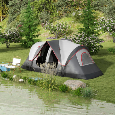 Outsunny Camping Tent for 6-8 Man with 2000mm Waterproof Rainfly and Carry Bag for Fishing Hiking Festival, Grey 