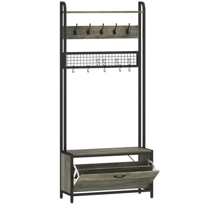 HOMCOM 5-In-1 Industrial-Style Hallway Tree - Grey/Black 
