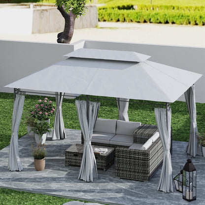 Outsunny 3 x 4m Metal Frame, Two-Tier Roof Gazebo - Dark Grey 