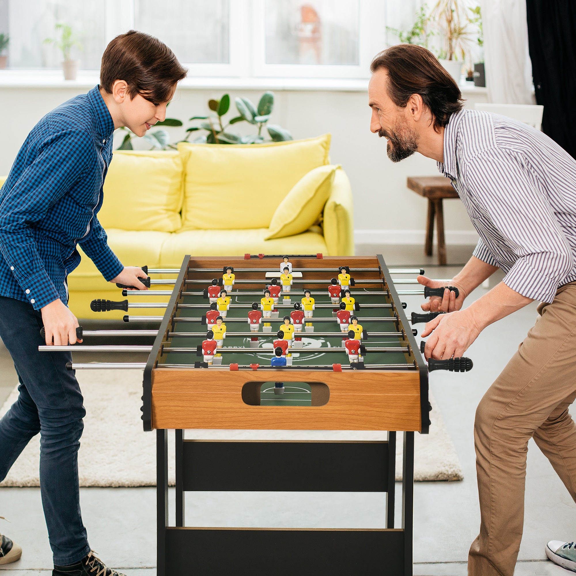 HOMCOM Folding Football Gaming Table Mini Foosball Soccer Table for Family Fun Indoor Play Sports 