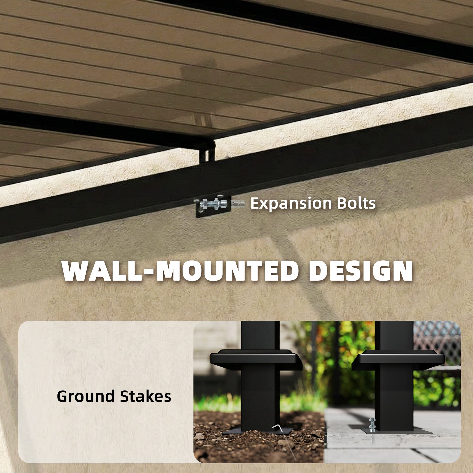 Outsunny 3 x 2.87 m Metal Lean-to Pergola, Wall-Mounted Hardtop Garden Pergola with Polycarbonate Roof and Metal-Aluminium Frame 
