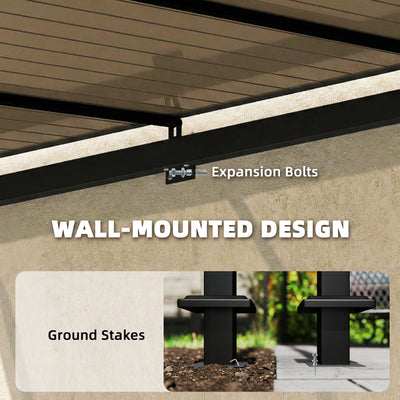 Outsunny 3 x 2.87 m Metal Lean-to Pergola, Wall-Mounted Hardtop Garden Pergola with Polycarbonate Roof and Metal-Aluminium Frame 