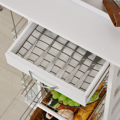HOMCOM Rolling Kitchen Cart, Utility Storage Cart with 4 Basket Drawers & Side Racks, Wheels for Dining Room, White 