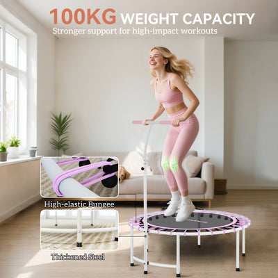 SPORTNOW 40" Fitness Trampoline, Mini Rebounder Trampoline for Adults with 5-Level Adjustable Handle, Indoor Exercise Bungee Rebounder, Max Load 100KG, Purple 