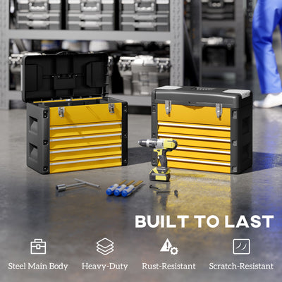 HOMCOM 4 Drawers Large Toolbox - Yellow 