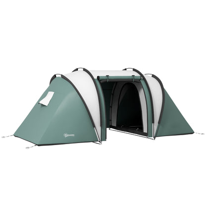 Outsunny Camping Tent with 2 Bedrooms and Living Area, 3000mm Waterproof Family Tent, for Fishing Hiking Festival, Dark Green 