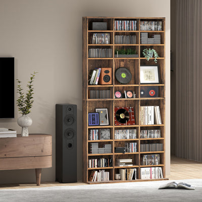 HOMCOM CD Storage Unit with Adjustable Shelves, 102 x 195 cm, Rustic Brown 