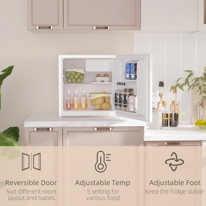 HOMCOM 46 Litre Table Top Mini Fridge, Small Fridge with Ice Box, Reversible Door, Adjustable Temperature and Legs for Bedrooms, Home Office, Cream