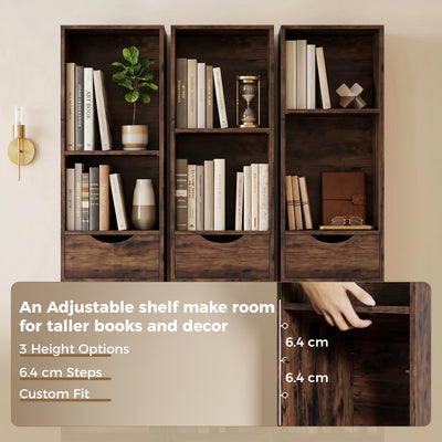 HOMCOM Bookcase with Drawers Adjustable Shelf Bookshelf with 2 Drawers and Cabinet 158 cm Rustic Brown