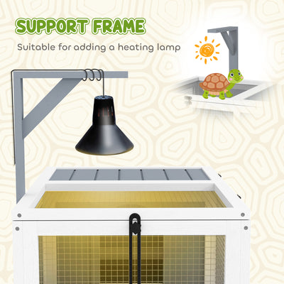 PawHut Wooden Tortoise Enclosure, Tortoise House w/ Lamp Holder, for Outdoor & Indoor - Light Grey 