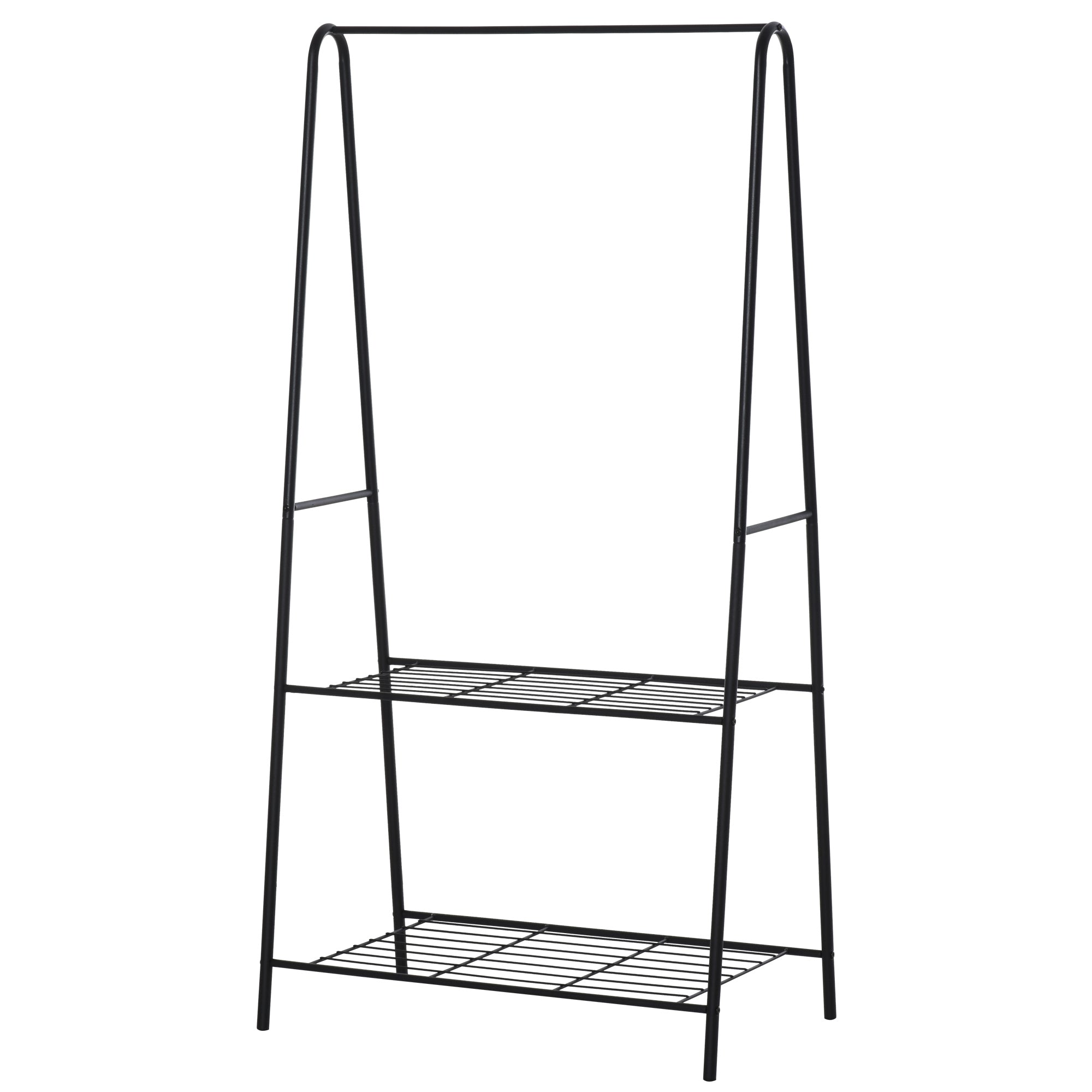 HOMCOM Metal Clothes Rack Coat Garment Hanger Hallway Organiser Hanging Rail Stand 2-tier Shoe Shelving A Shaped 77L x 45W x 153H cm Black 