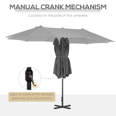 Outsunny 4.6M Sun Umbrella Canopy Double-sided Crank Sun Shade w/ Cross Base Grey 