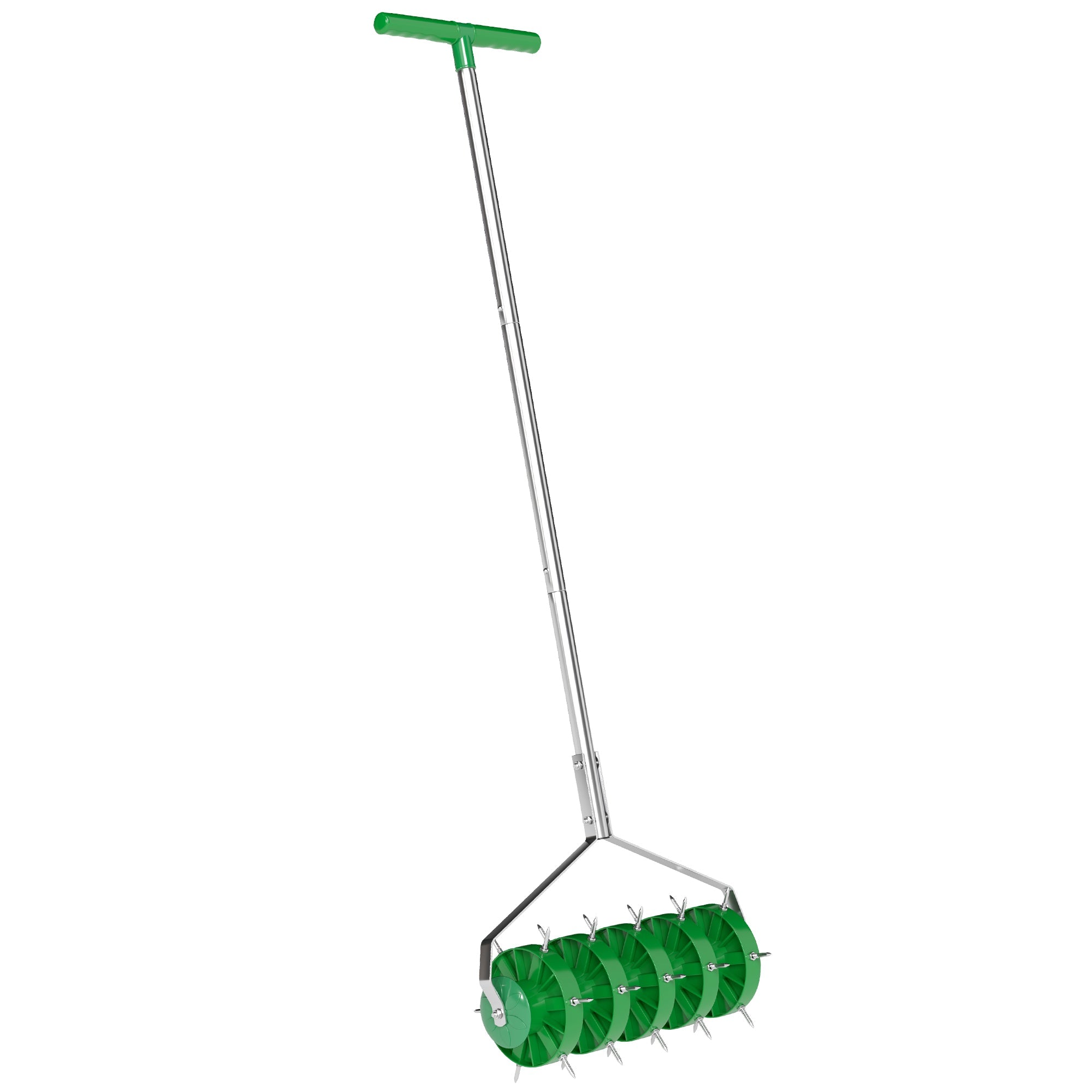 Outsunny Rolling Lawn Aerator, Manual Grass Spike Roller, Heavy Duty Garden Aerator with 3 Piece Detachable Handle and T-bar Grip, Outdoor Garden Lawn Tool, Dark Green 
