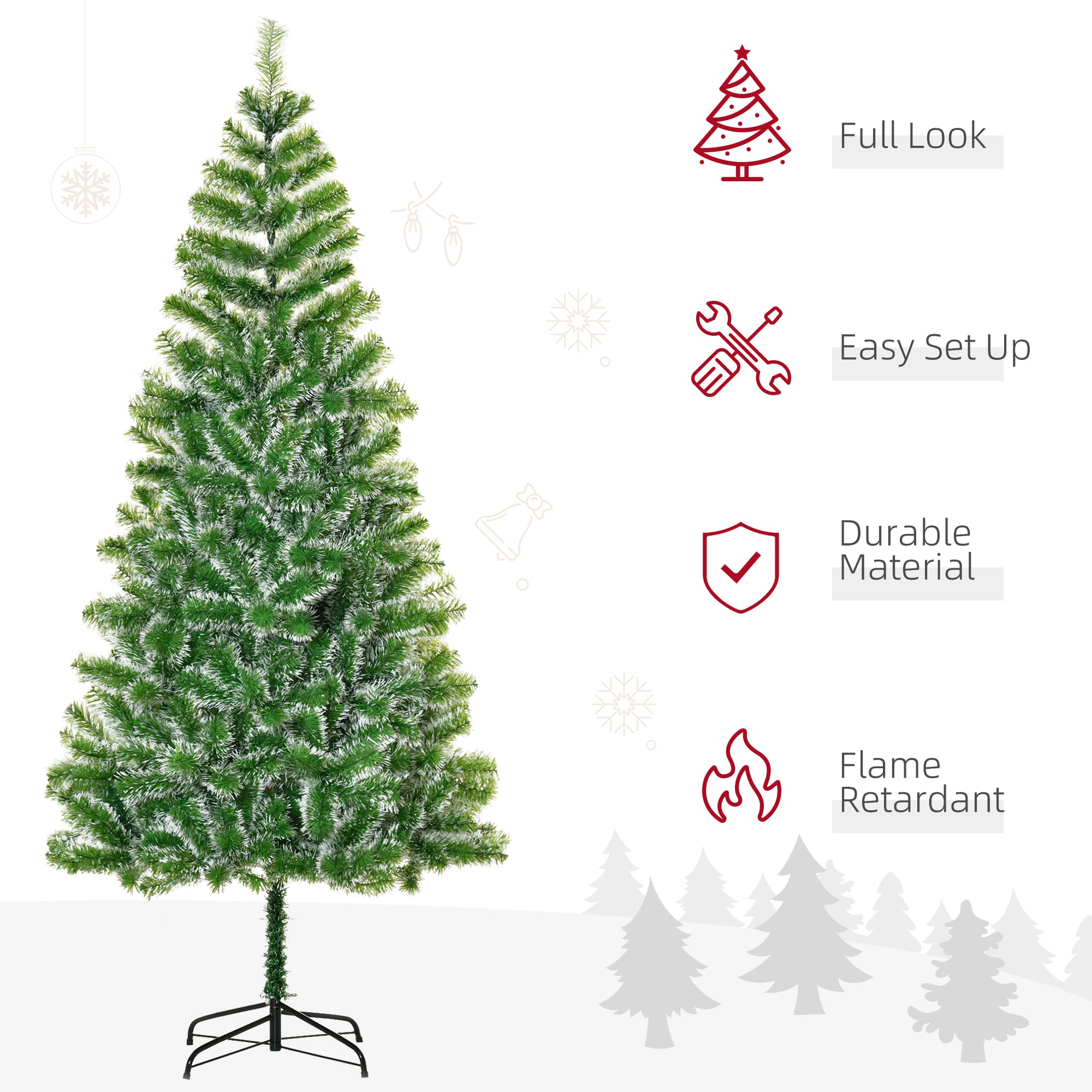 HOMCOM 7FT Indoor Christmas Tree Artificial Decoration Xmas Gift with Metal Stand Branch Tips 