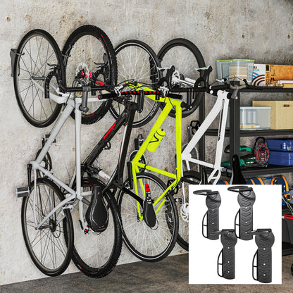 SPORTNOW 4 Pack Bike Rack, Wall Mounted Bicycle Hanger Hook, Foldable Garage Bike Wall Rack, Bicycle Storage Holder for Indoor Outdoor Use 