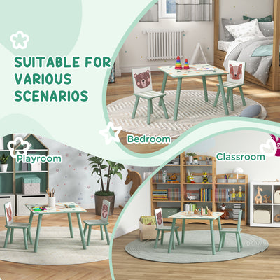 ZONEKIZ Kids and Table Chairs, Children Desk with Two Chairs, Toddler Furniture Set, for Ages 3-6 Years - Green 